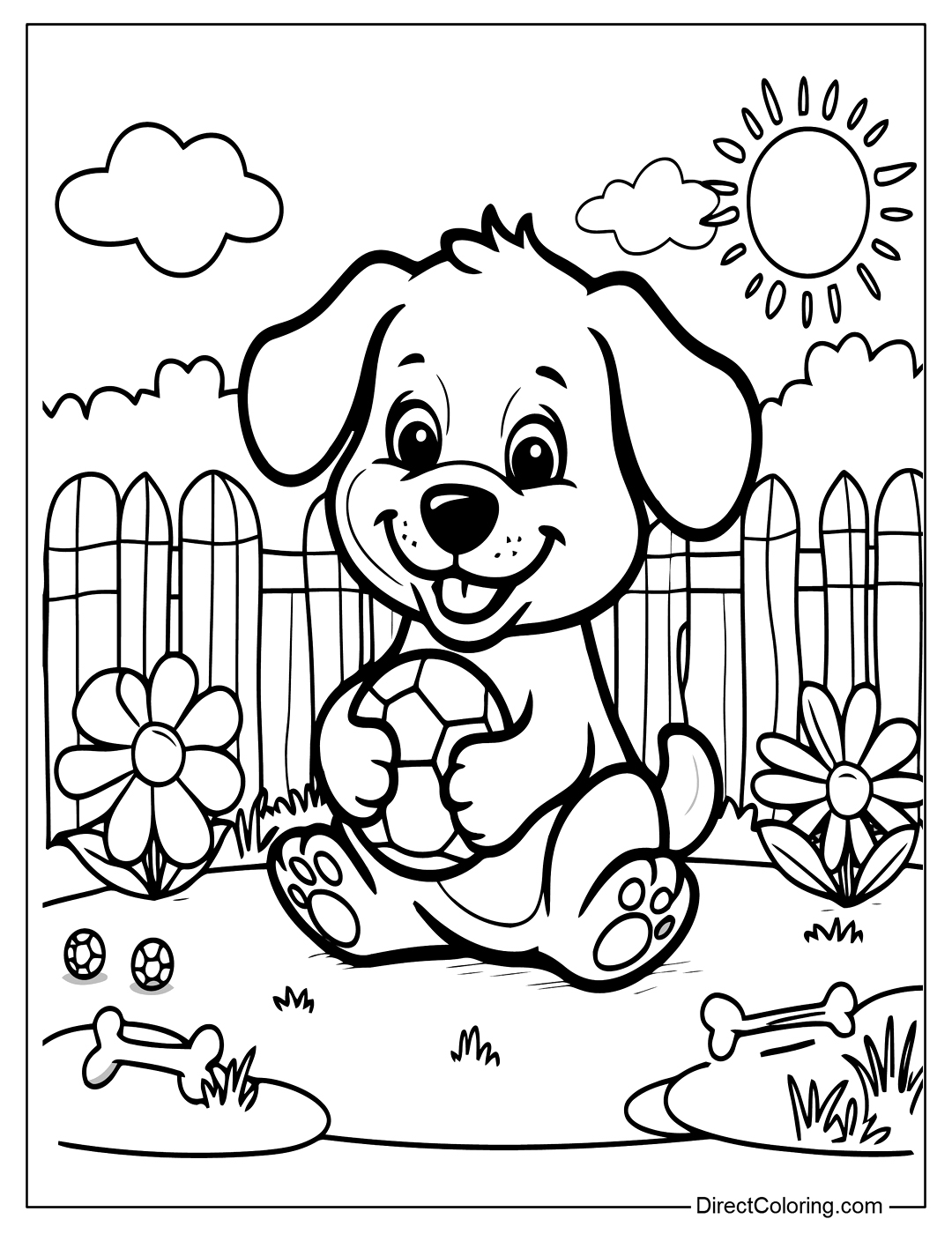 Puppy Holding a Ball Coloring Page